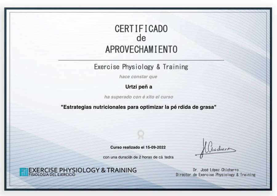 Certificado optimización de perdida de grasa Certificado optimización de perdida de grasa